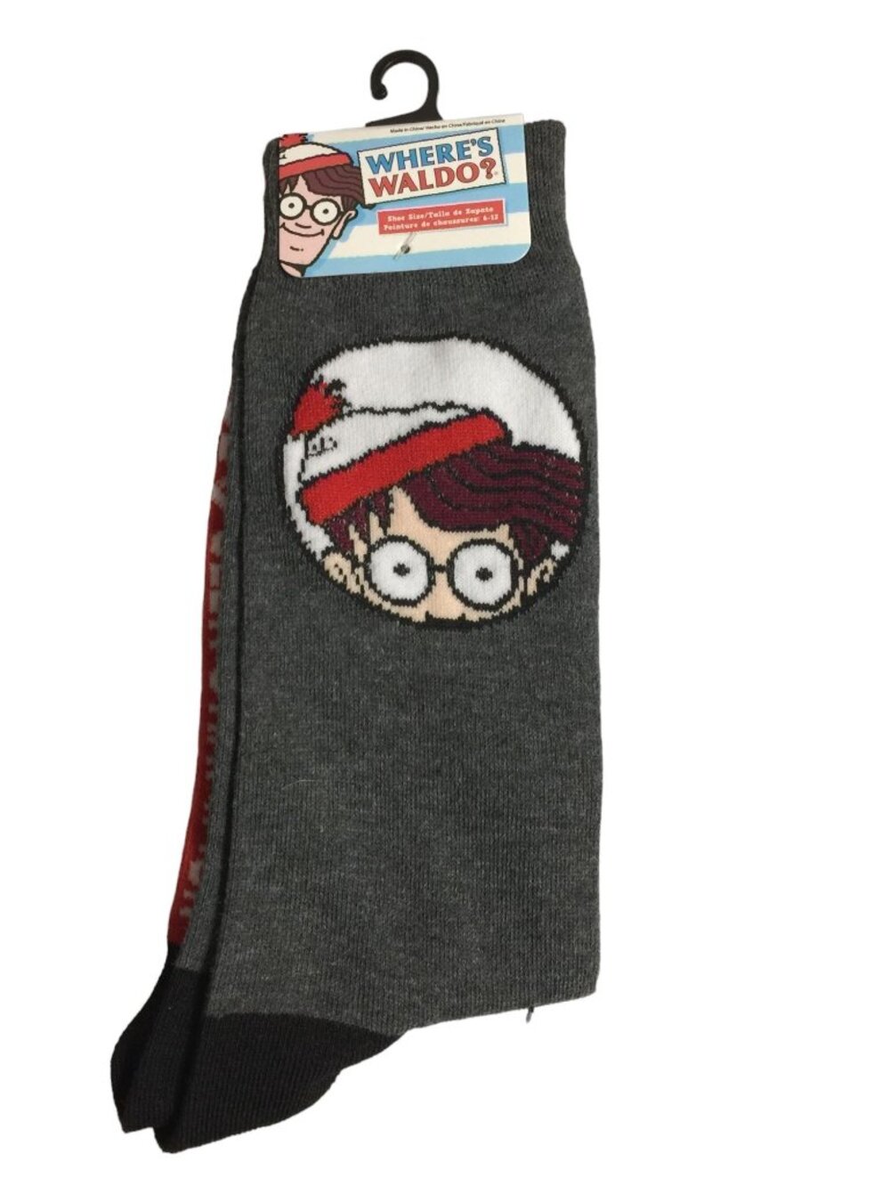 WHERE'S WALDO? Men's Crew Socks Size 6-12 Peeking Waldo's Gray
